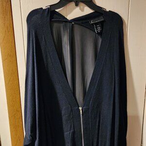 Lane Bryant Black Zip-Front Chiffon Back Sweater – Size 26/28